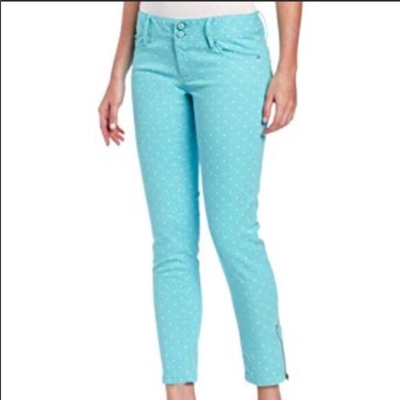 LILLY PULITZER | Polka Dot Worth Skinny Zip Jeans Turquoise White Women’s Size 0 - Picture 1 of 11